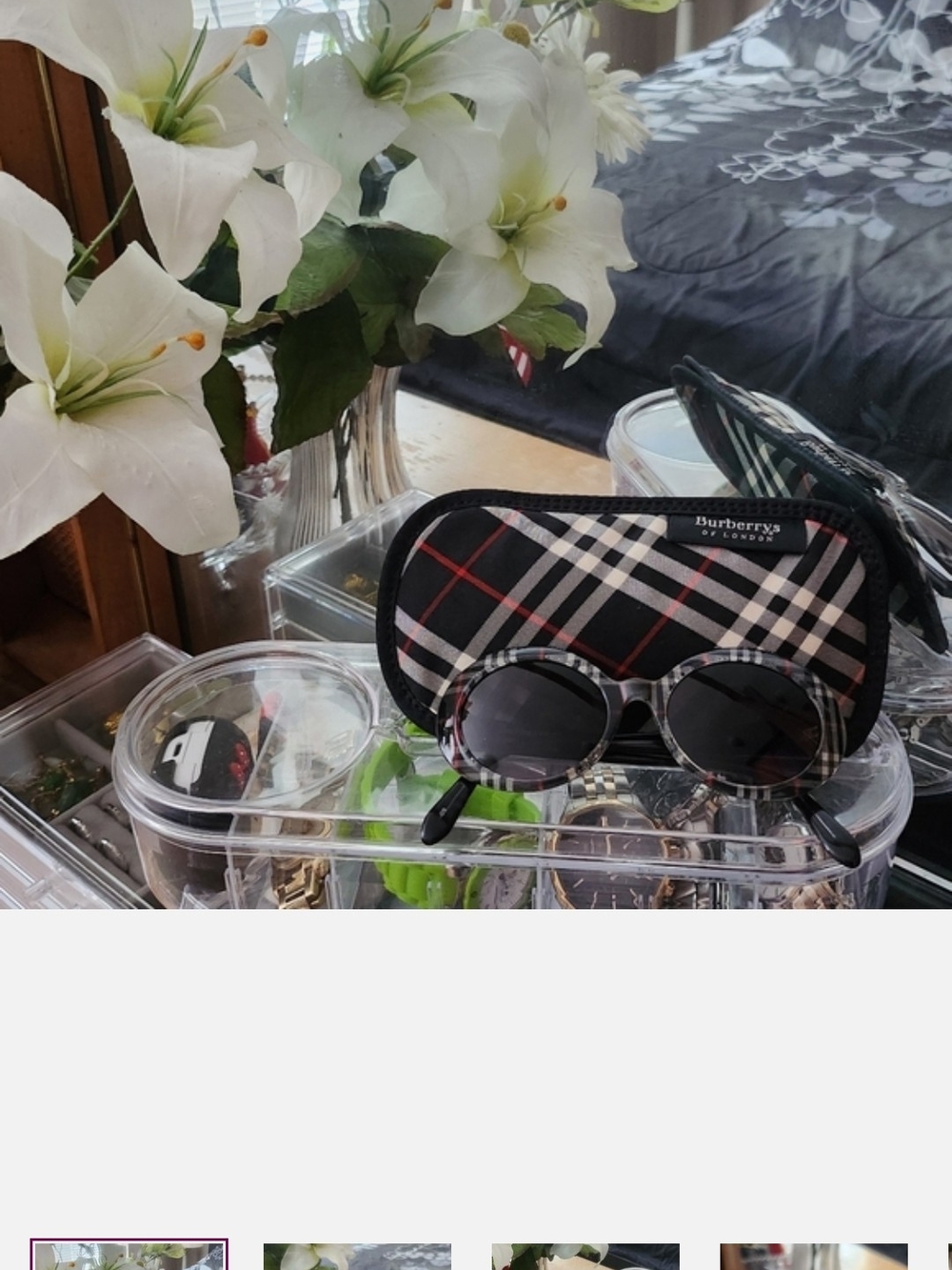 Burberry Black and White Plaid Round Sunglasses with Case